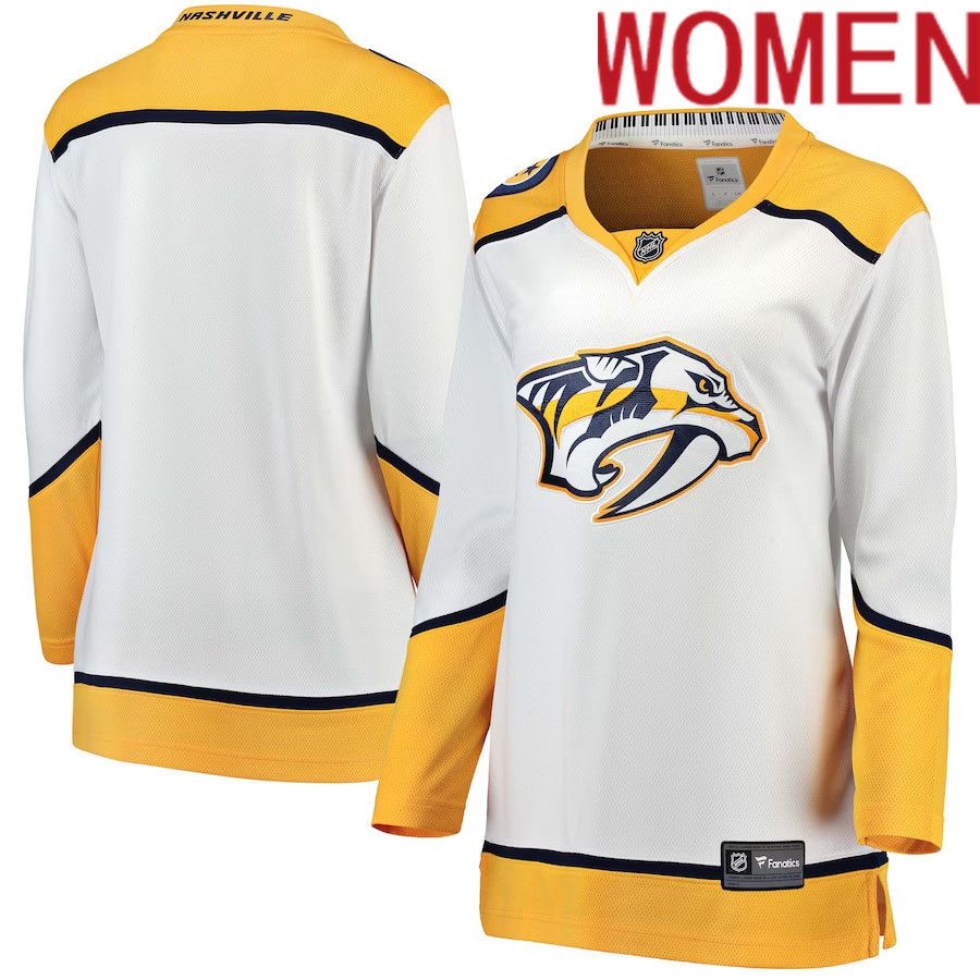 Women Nashville Predators Fanatics Branded White Away Breakaway NHL Jersey->customized nhl jersey->Custom Jersey